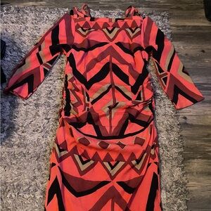Tracy Reese Vibrant Long Sleeve Dress in Peach and Black
